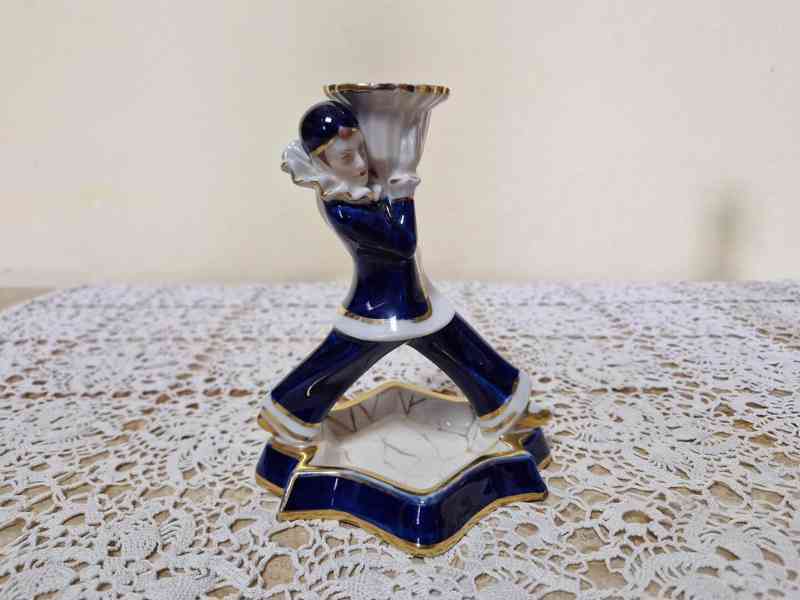 Porcelánové figurální svícny Pierot a Kolombína Royal Dux - foto 7