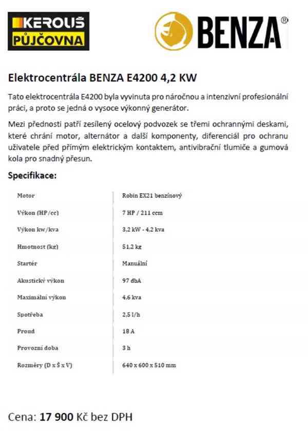 Elektrocentrála BENZA E4200 4,2 KW - foto 2