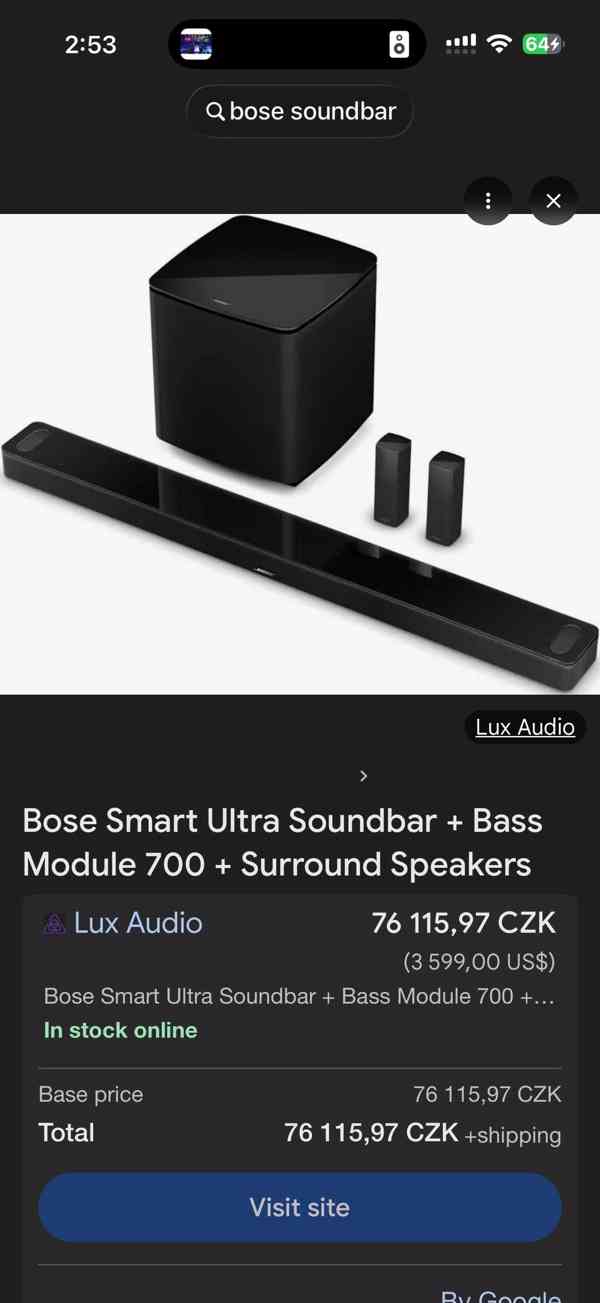 Bose smart ultra sound bar + Bass module + 2 repro