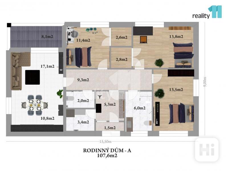 Prodej rodinného domu-bungalov 4+kk 108 m2 s krytou terasou, pozemek 1115 m2. Týnec nad Sázavou-Čakovice - foto 14