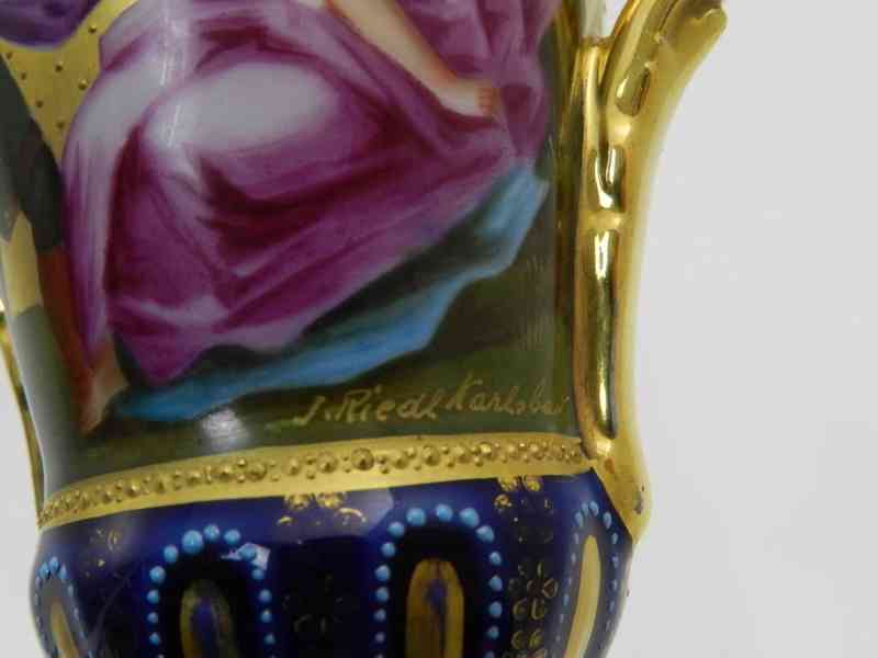 Zlacená malovaná Amfora Váza Karlsbad Značeno Signatury - foto 7