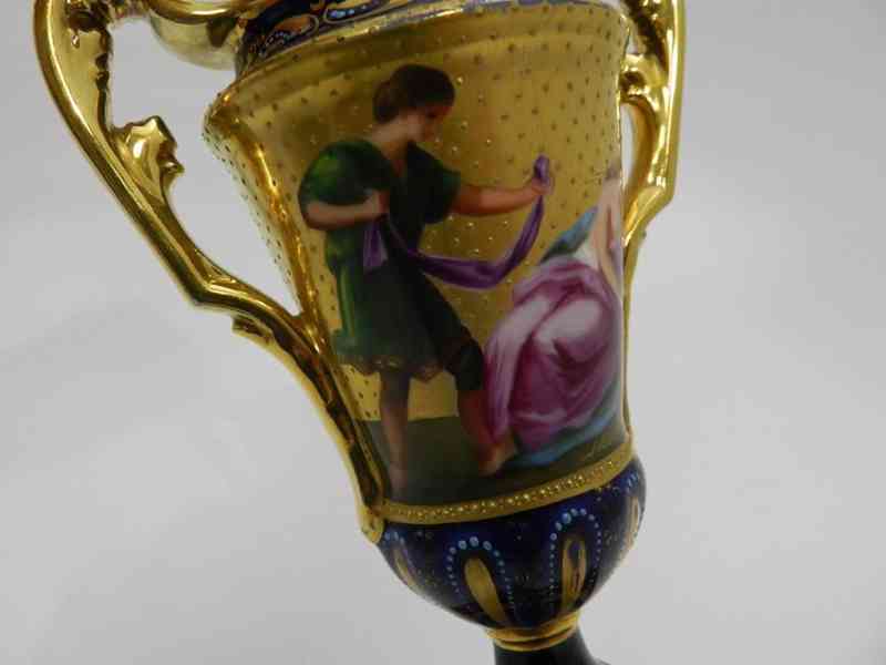 Zlacená malovaná Amfora Váza Karlsbad Značeno Signatury - foto 2