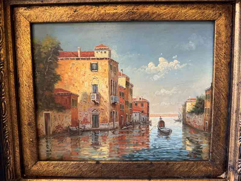 Itálie Benátky - obraz ve zlatém zdobeném rámu - foto 2