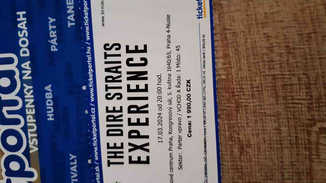 Lístek na koncert skupiny THE DIRE STRAITS EXPERIENCE, 1.řad