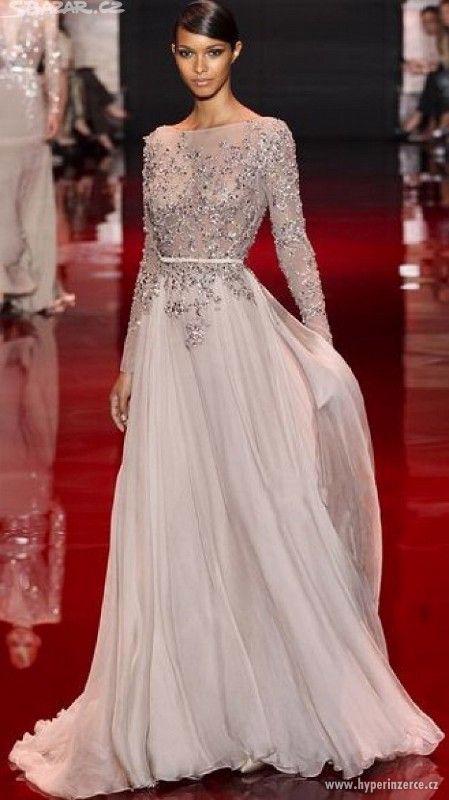 společenské šaty - styl Elie Saab - stříbrné šaty na ples - foto 6
