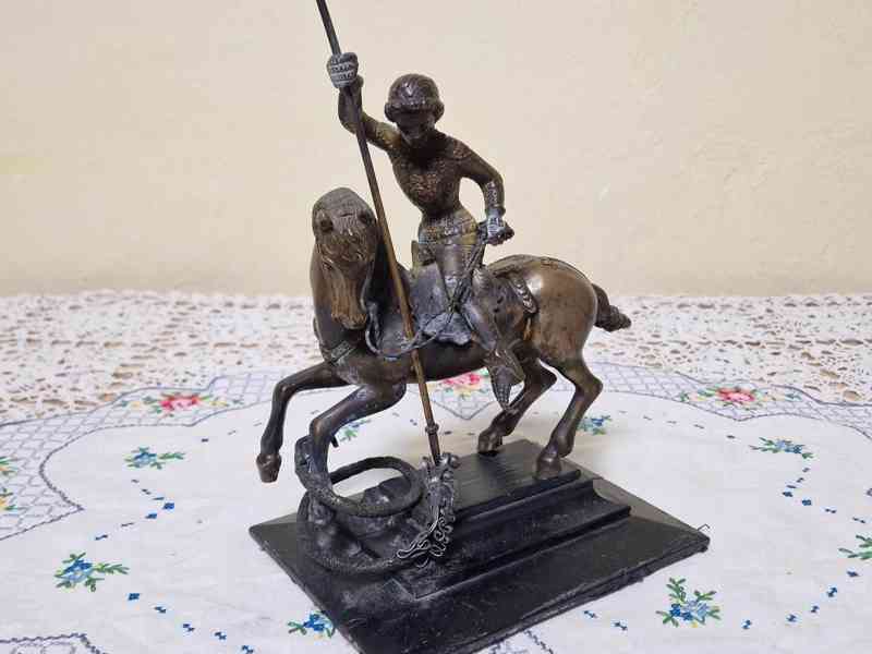 Bronzová velmi stará Socha Jezdec Svatý Jiří na Koni a Drak - foto 4