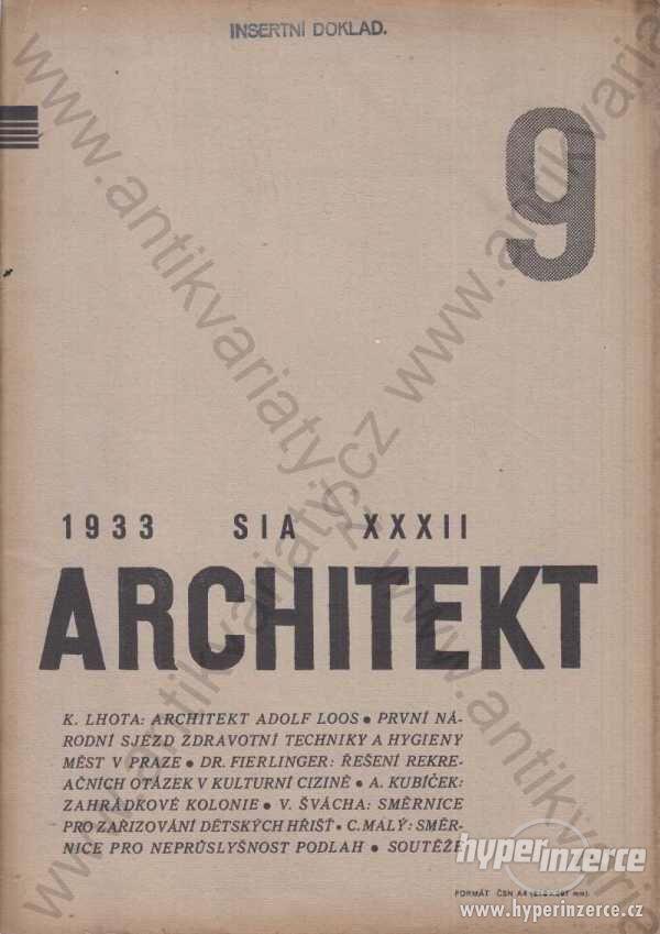 Architekt č. 9 odpověd. redaktor Vojtěch Krch 1933 - foto 1