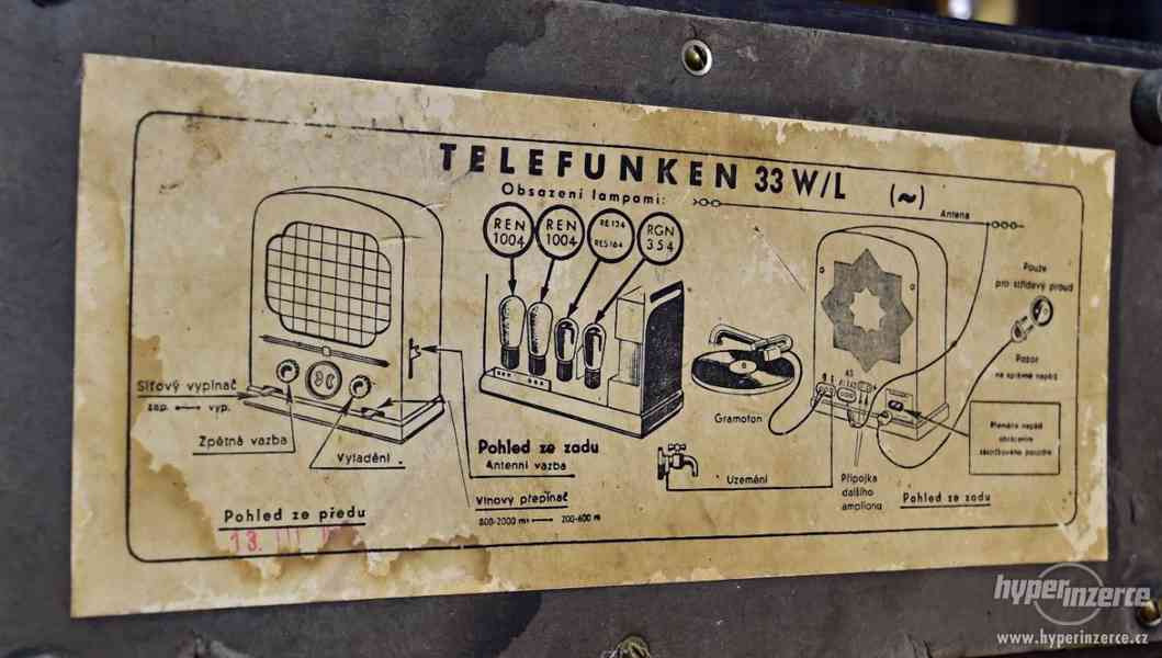 Telefunken Radiotechna 33W/L 1931-1932 elektronkové rádio - foto 2