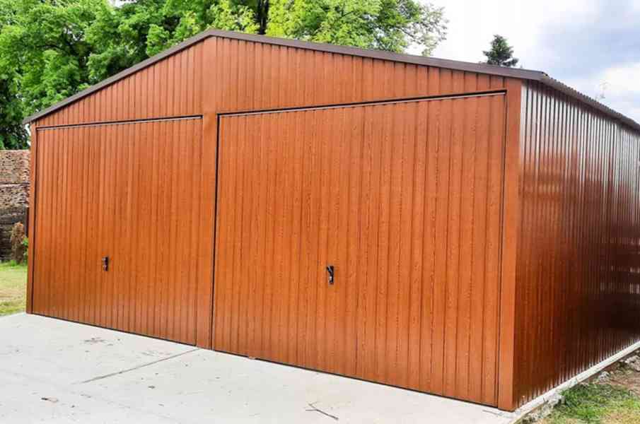 Plechová garáž 6x5m sedlová střecha 2x výklopná vrata TS275 - foto 2