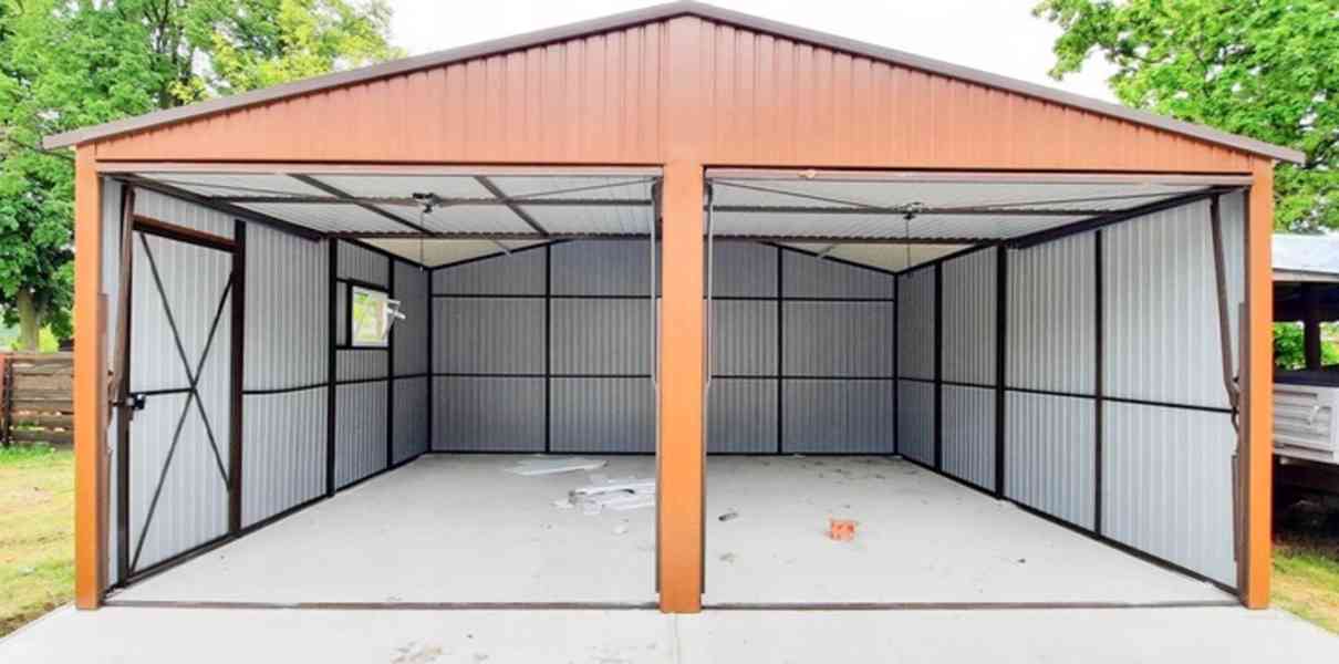 Plechová garáž 6x5m sedlová střecha 2x výklopná vrata TS275 - foto 4