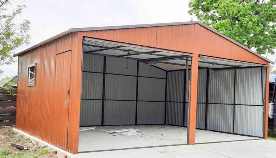 Plechová garáž 6x5m sedlová střecha 2x výklopná vrata TS275 - foto 3
