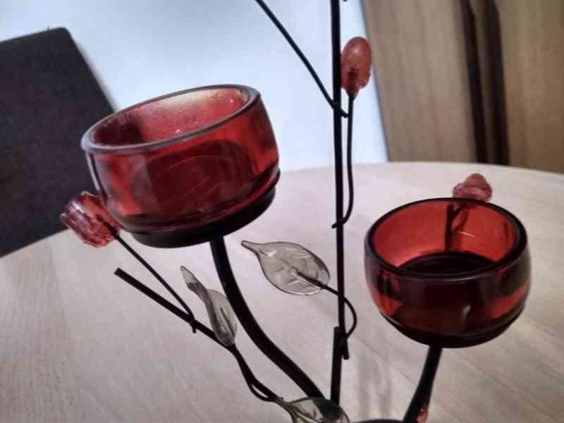 Svícen sklo, kov, na čajové svíčky. - foto 2