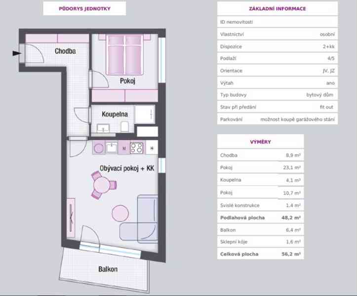 Prodej bytu 2+kk,  56,2 m2 s balkónem, 4.NP, Praha 2 Vinohra - foto 2