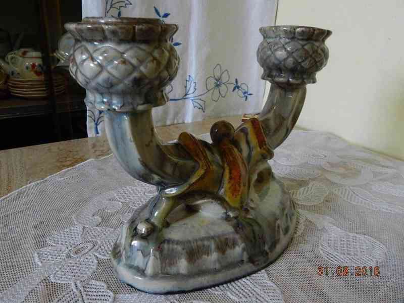 Krásný starý dvouramenný porcelánový svícen - foto 1