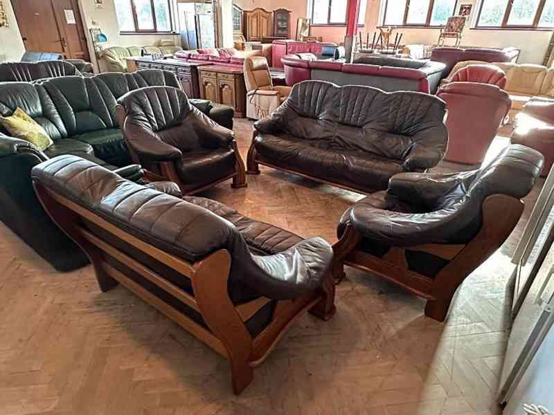  629 Rustikální kožená sedací souprava sedačka 3+2+1+1 masiv - foto 2