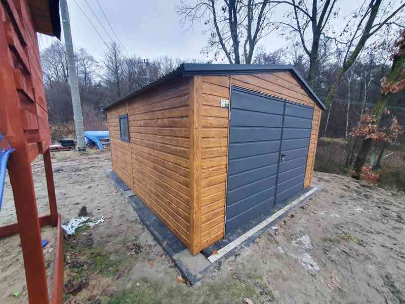 Plechová garáž 4x5, vrata - okno PVC - světlý ořech - TS539 - foto 2