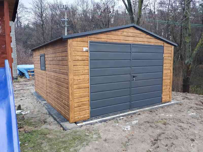Plechová garáž 4x5, vrata - okno PVC - světlý ořech - TS539 - foto 5