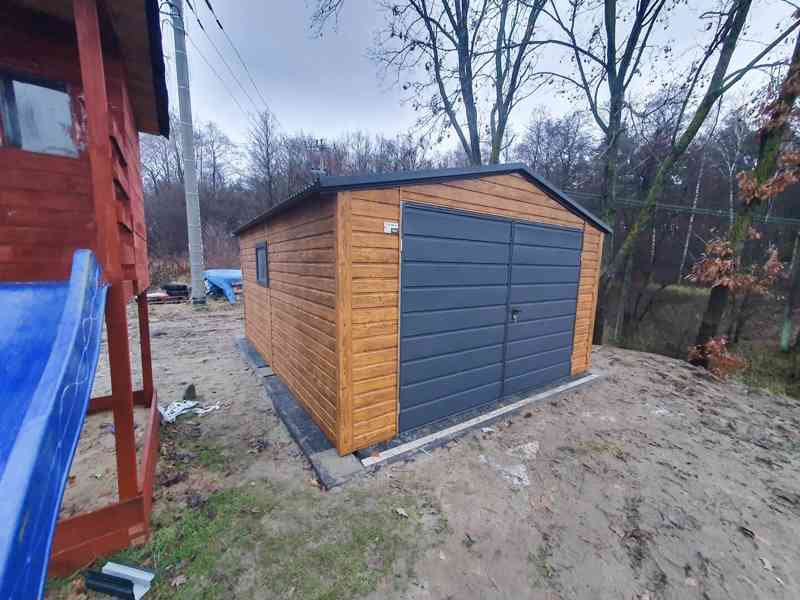 Plechová garáž 4x5, vrata - okno PVC - světlý ořech - TS539 - foto 3