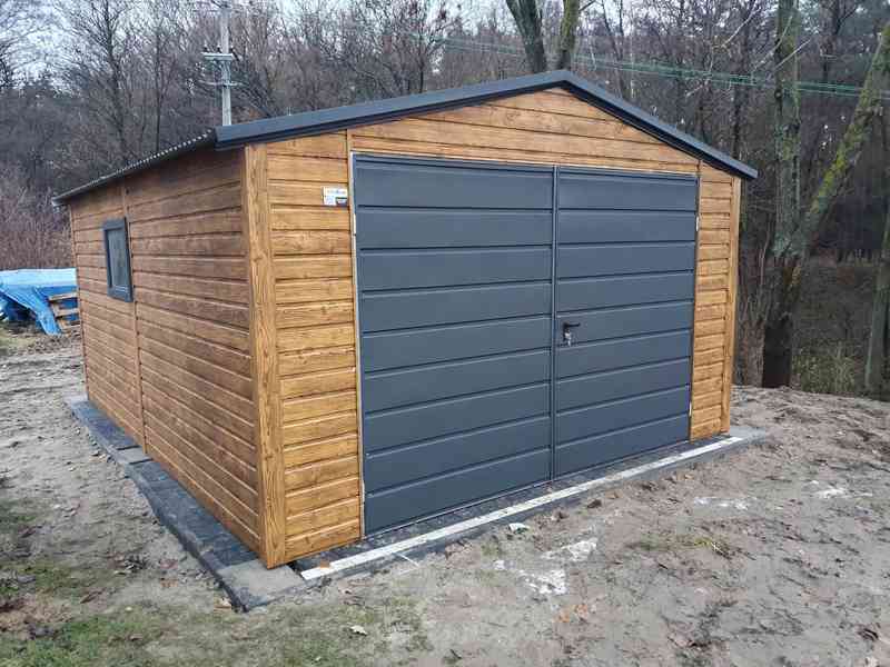 Plechová garáž 4x5, vrata - okno PVC - světlý ořech - TS539 - foto 8