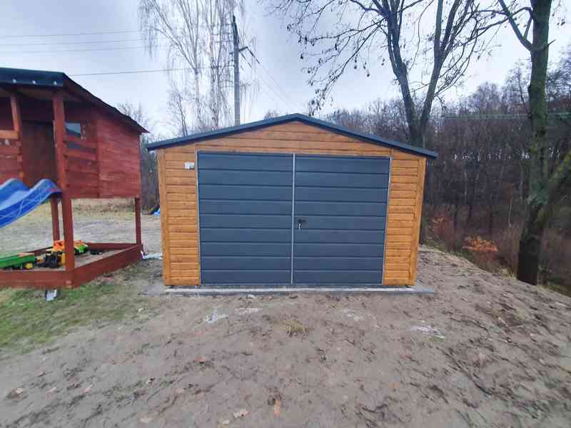 Plechová garáž 4x5, vrata - okno PVC - světlý ořech - TS539 - foto 4