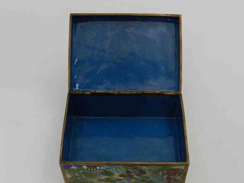 Stará bohatě zdobená modrá Krabička Dóza Cloisonne Smalt - foto 6