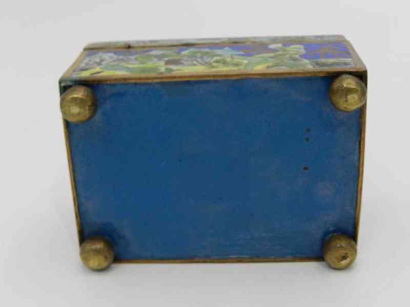 Stará bohatě zdobená modrá Krabička Dóza Cloisonne Smalt - foto 8