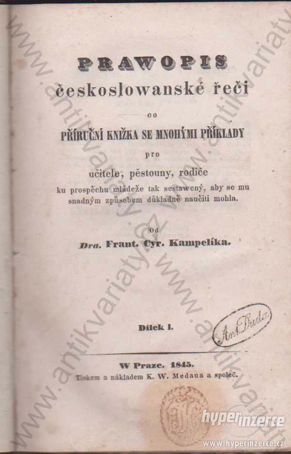 Prawopis českoslowanské řeči I. 1845 - foto 1