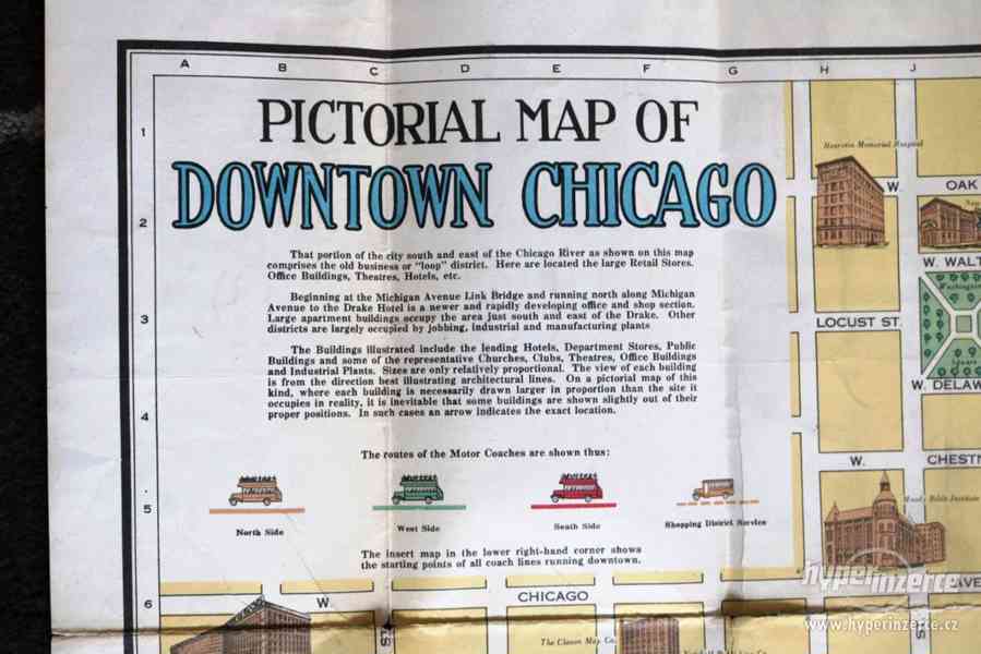 Stará obrázková mapa Chicaga - originál - foto 2