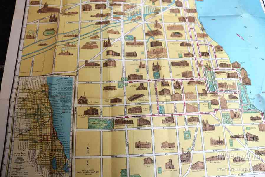 Stará obrázková mapa Chicaga - originál - foto 7
