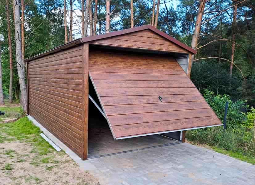 Plechová garáž 3x6m, sedlová střecha - výklopná vrata TS493 - foto 3