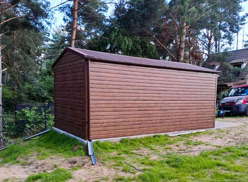 Plechová garáž 3x6m, sedlová střecha - výklopná vrata TS493 - foto 5