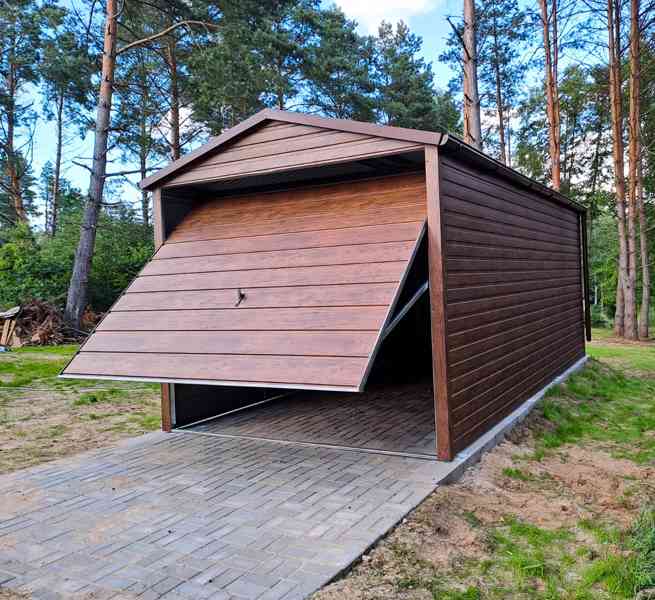 Plechová garáž 3x6m, sedlová střecha - výklopná vrata TS493 - foto 6