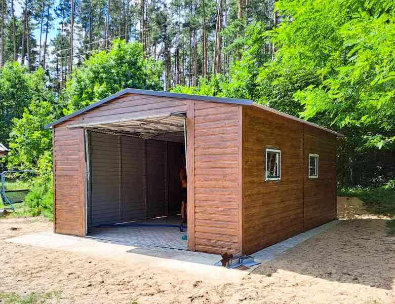 Plechová garáž 3x6m, sedlová střecha - výklopná vrata TS493 - foto 4