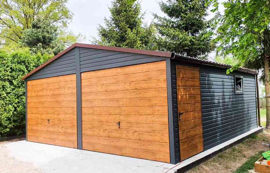 Plechová garáž 6x5,5 sedlová střecha 2x výklopná vrata TS237 - foto 3