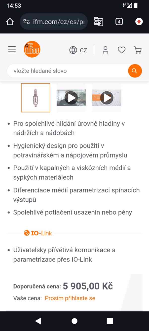 Snímače hladiny IFM LMT110 Pro snímání kapalin , Nerez pro p - foto 2