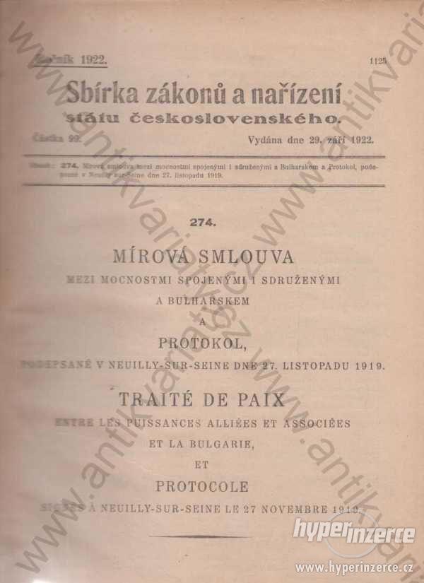 Sbírka zákonů a nařízení státu českosloven. 1922 - foto 1