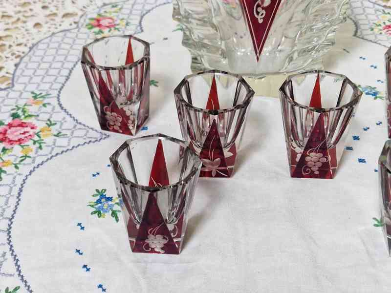 Broušená Art Deco souprava Karafa a 6 panáků Top Stav - foto 4