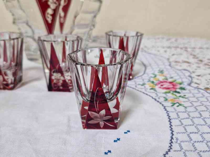 Broušená Art Deco souprava Karafa a 6 panáků Top Stav - foto 2