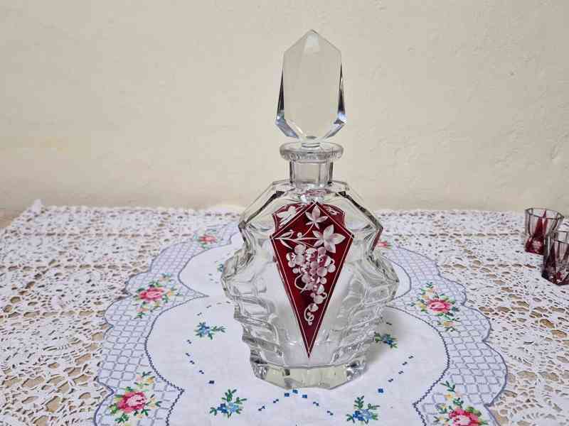 Broušená Art Deco souprava Karafa a 6 panáků Top Stav - foto 5