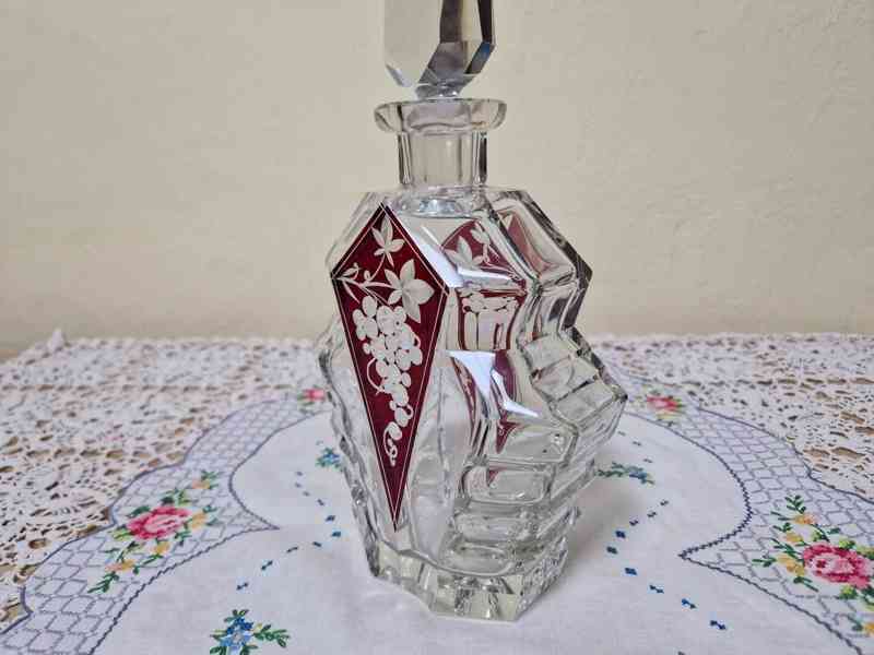 Broušená Art Deco souprava Karafa a 6 panáků Top Stav - foto 7