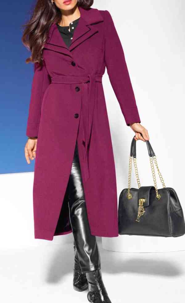  Značkový vlněný kabát, purpurová barva - foto 1