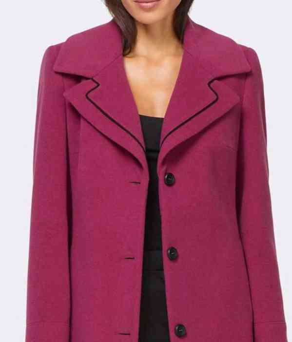  Značkový vlněný kabát, purpurová barva - foto 4