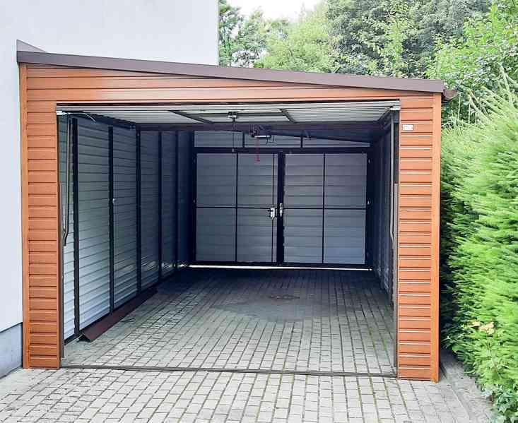 Plechová garáž 3,5x6m, bočni spád - 2x výklopná vrata TS287 - foto 3