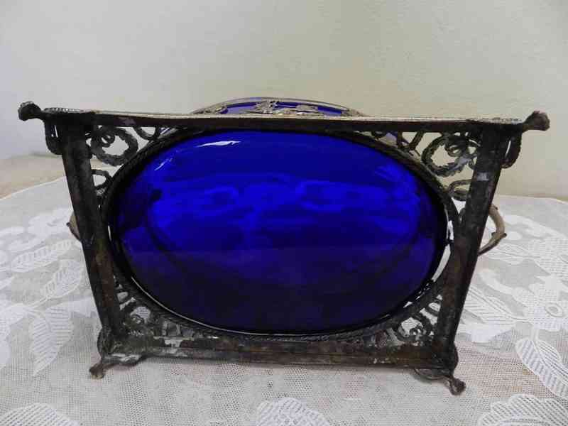 Luxusní modrá empírová Mísa na čtyřech nožičkách montáž - foto 8