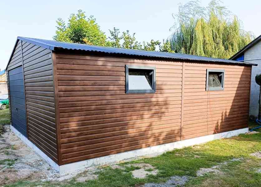 Plechová garáž 6x6m, sedlová střecha - výklopná vrata TS244 - foto 6