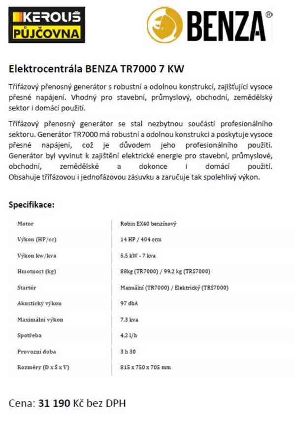 Elektrocentrála BENZA TR7000 7 KW - foto 2