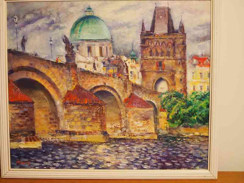 Obraz Karlův most- B. Aliev, orig. olej. plátno,65x54,krásný - foto 1