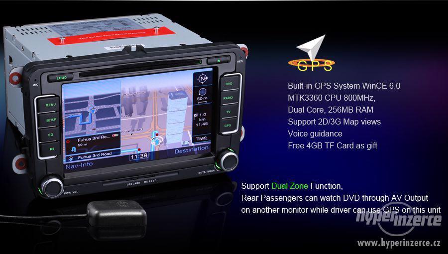 VW SKODA SEAT Dotykove Autoradio + Navi 7disp GPS DVD BT USB - foto 3