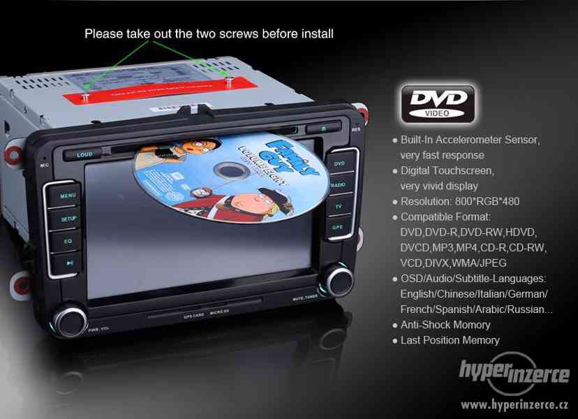 VW SKODA SEAT Dotykove Autoradio + Navi 7disp GPS DVD BT USB - foto 5