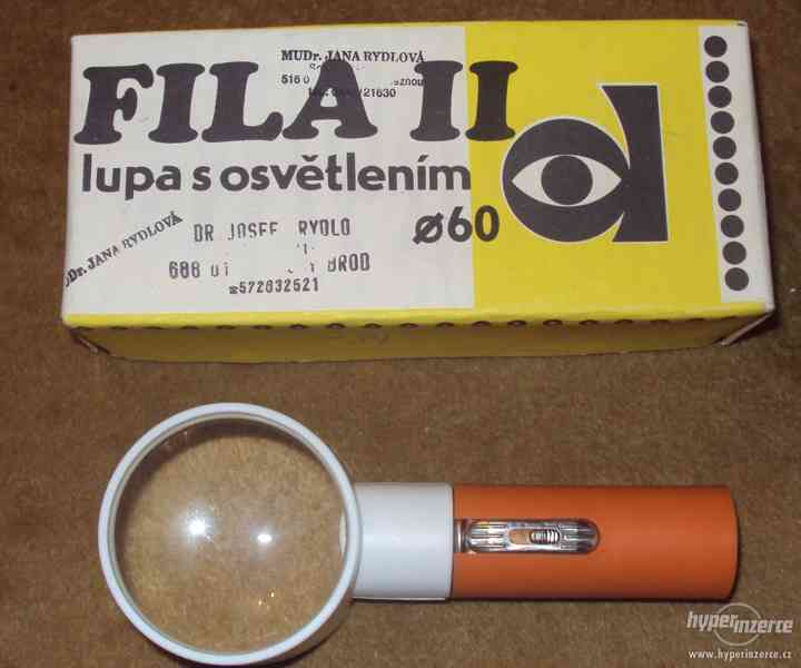 Starožitná  funkční lupa s osvětlenim Fila II, orig. balení - foto 1